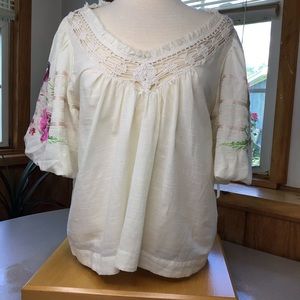 Free People Bohemian Floral Embroidered top size s